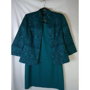 K Studio Collection Teal Floral Print Jacket 3 Piece Dress Suit Set Size 12